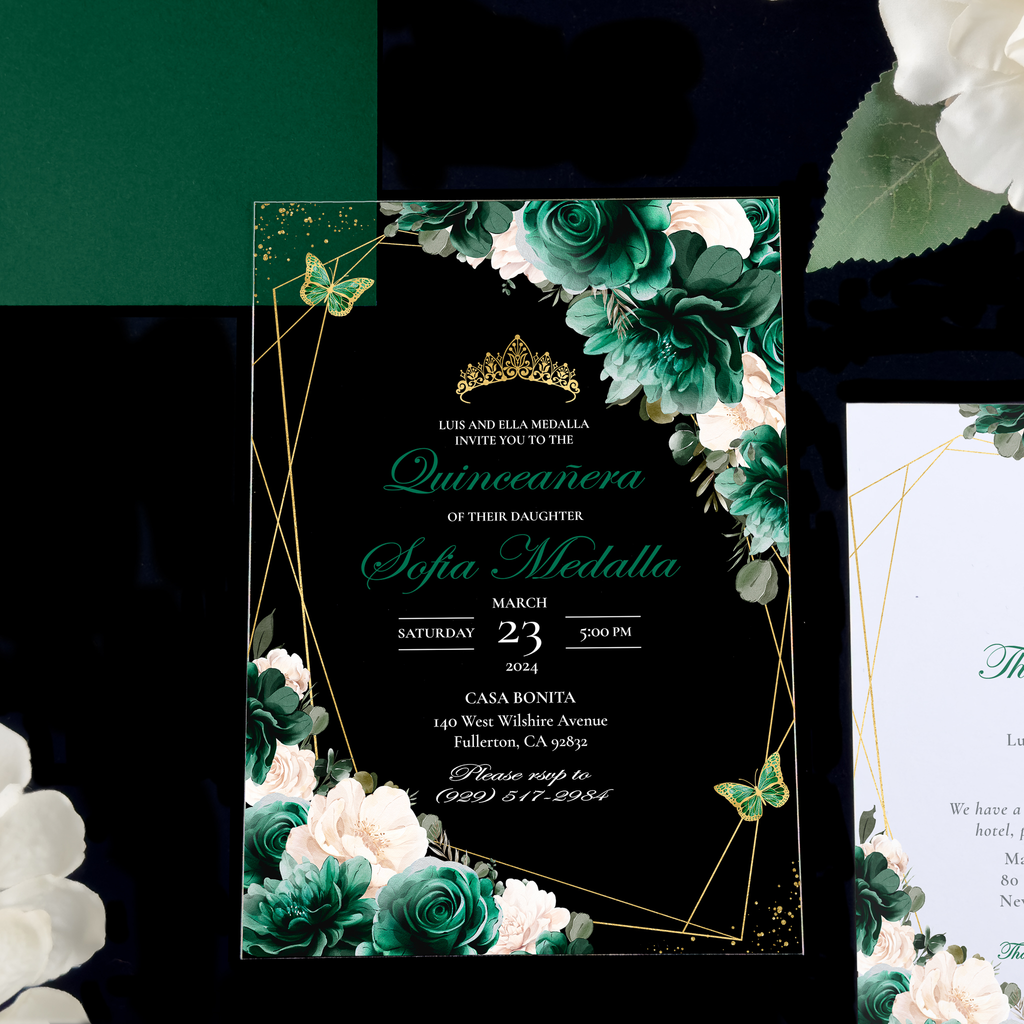 Emerald Green Quinceañera Invitations