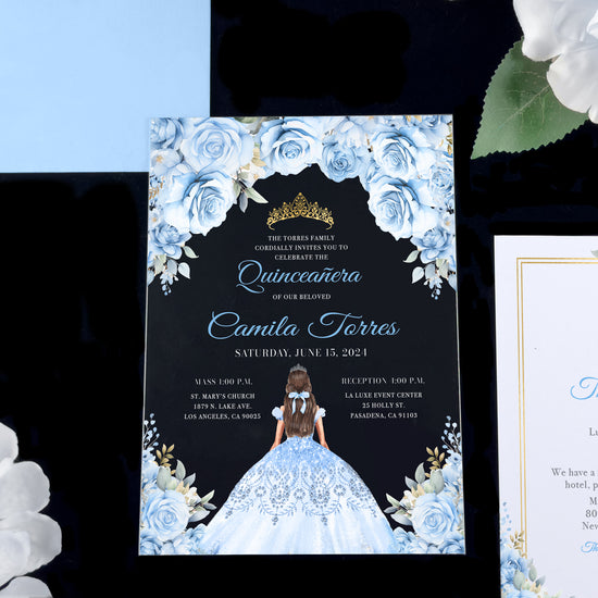 Mareli - Baby Blue Acrylic Quinceañera Invitations