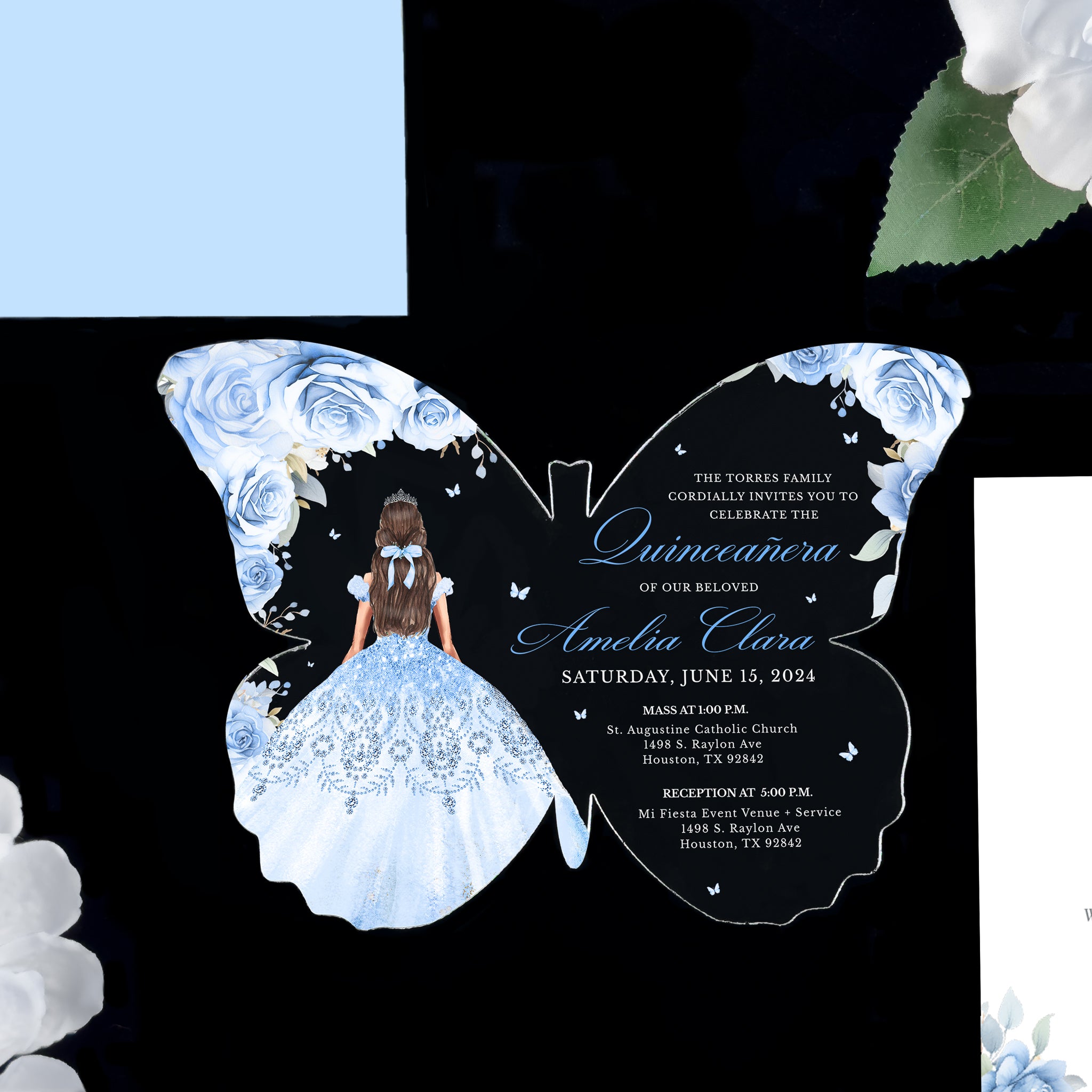 Amelia - Baby Blue Acrylic Quinceañera Invitations