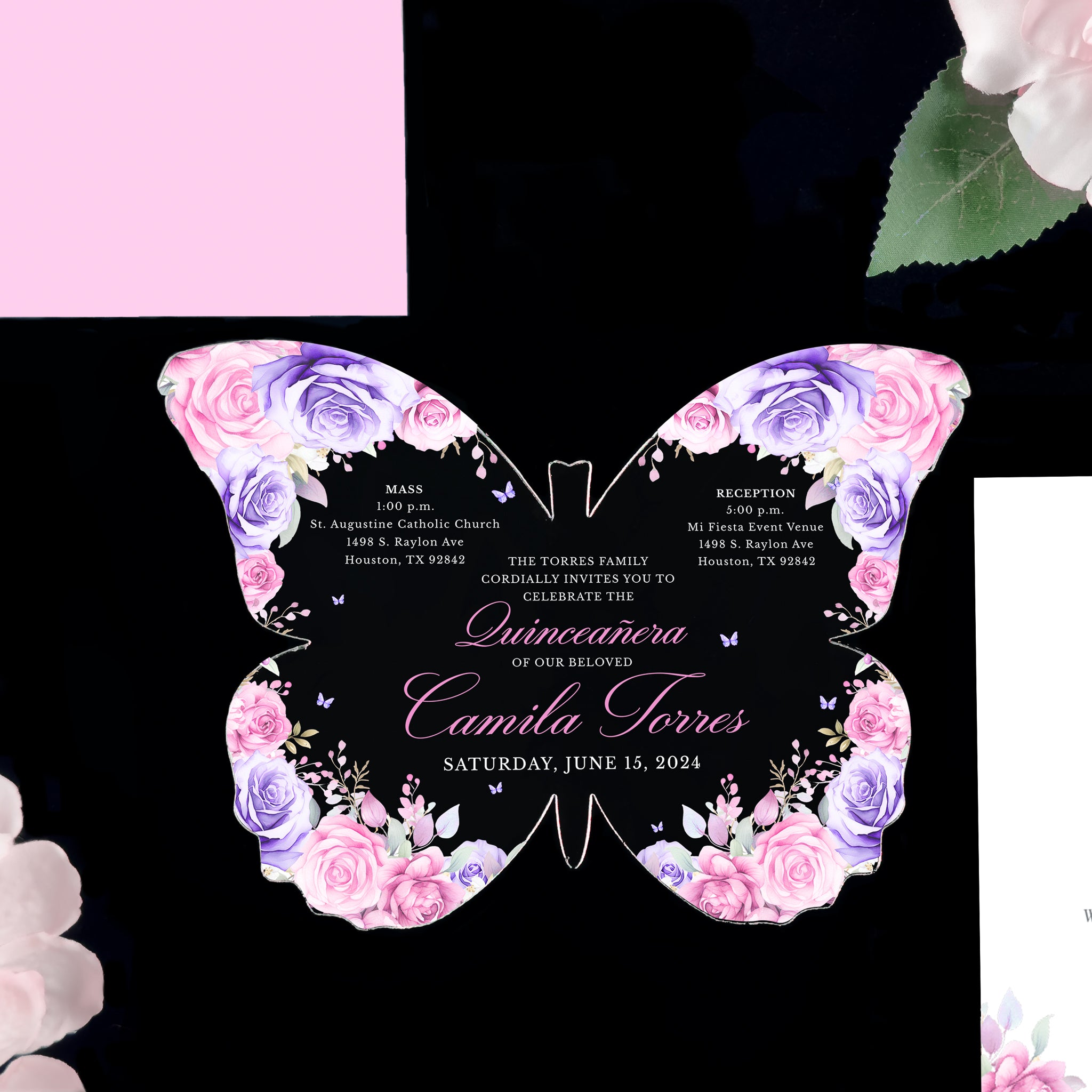 Sofia - Lavender and Pink Acrylic Quinceañera Invitations