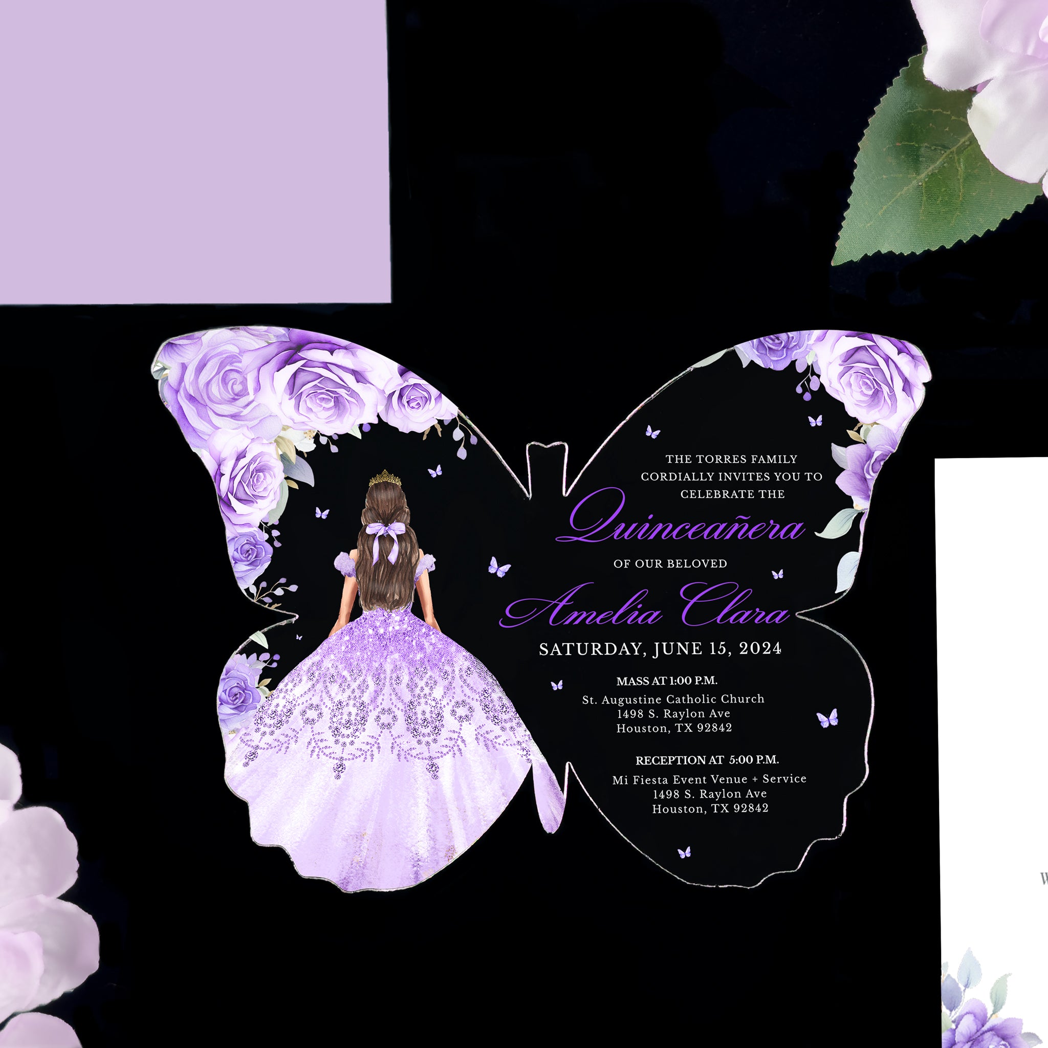 Amelia - Lavender Acrylic Quinceañera Invitations