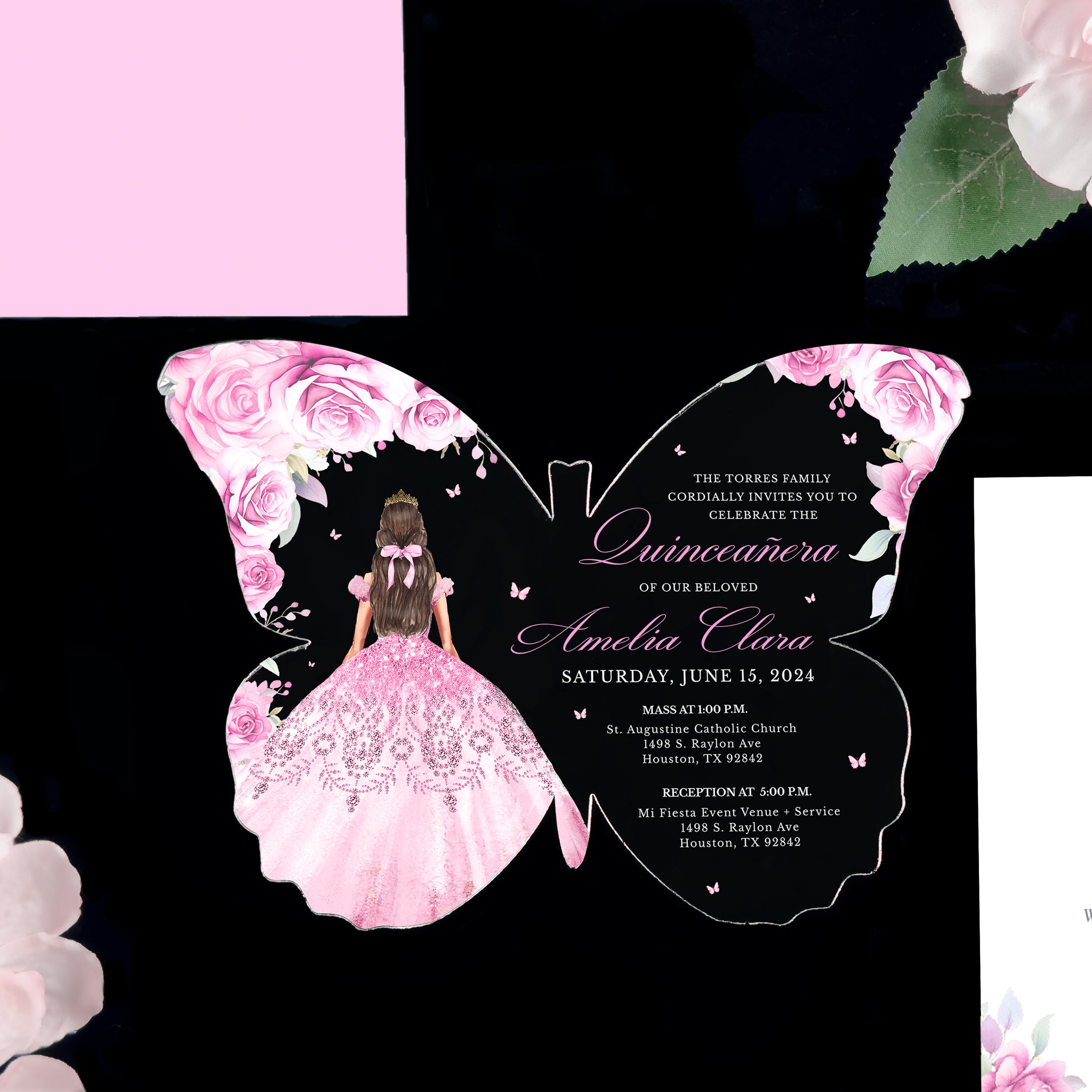 Amelia - Pink Acrylic Quinceañera Invitations