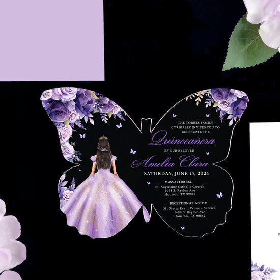 Amelia - Shades of Purple Acrylic Quinceañera Invitations