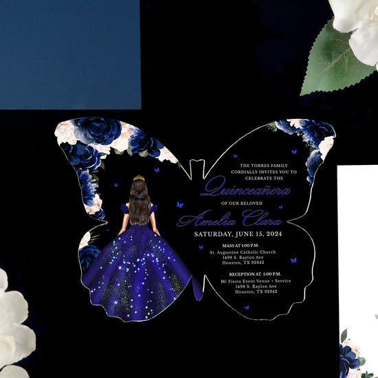 Amelia - Royal Blue Acrylic Quinceañera Invitations