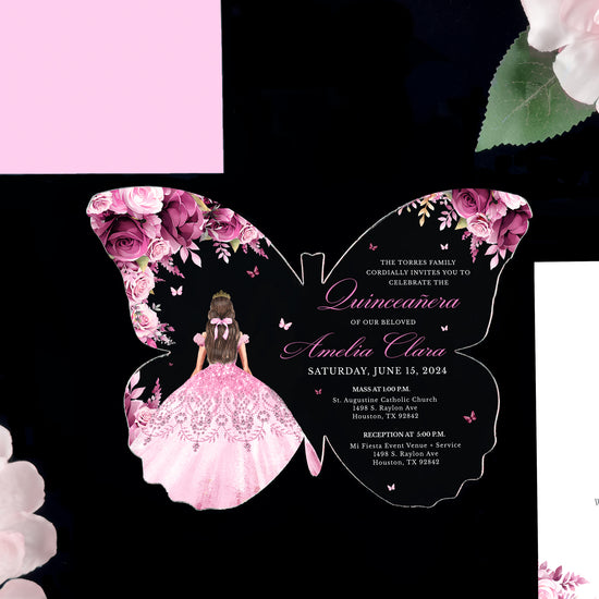 Amelia - Shades of Pink Acrylic Quinceañera Invitations