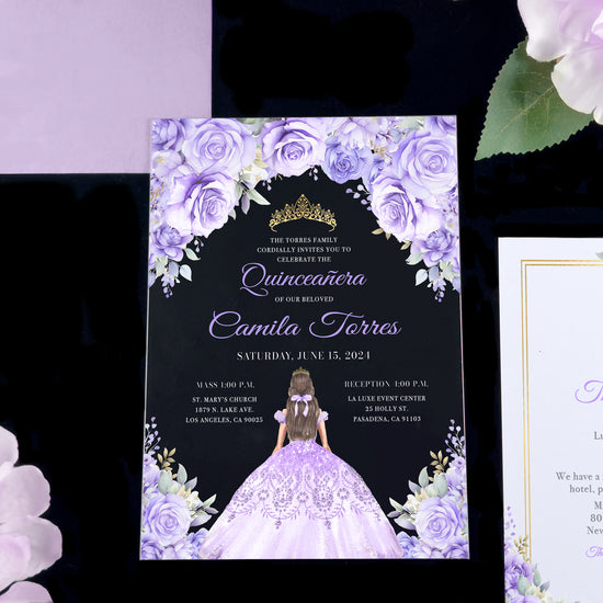 Mareli - Lavender Acrylic Quinceañera Invitations