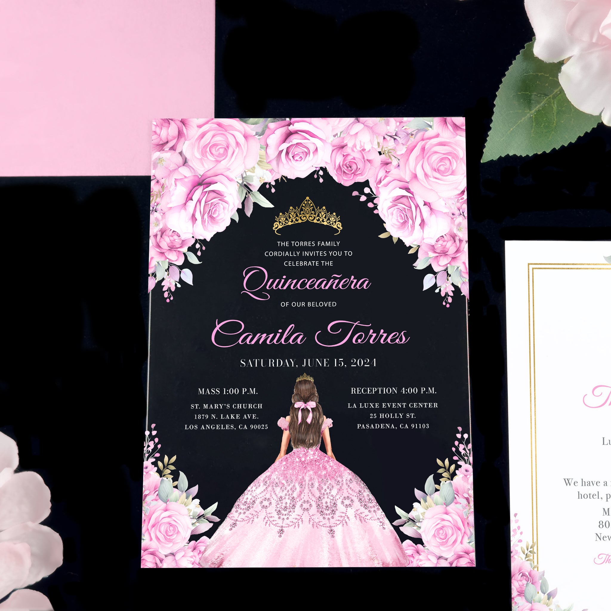 Mareli - Pink Acrylic Quinceañera Invitations