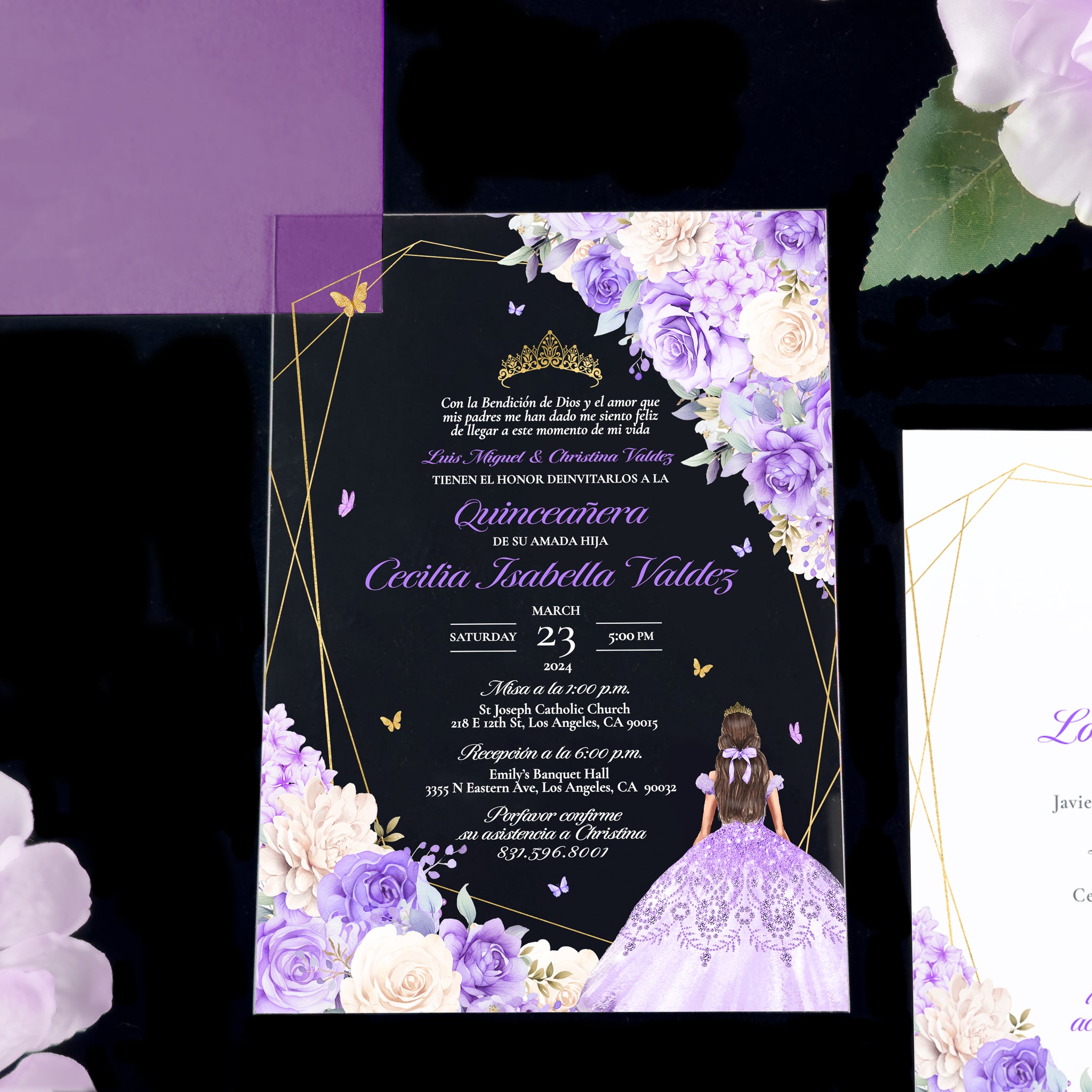 Celeste - Lavender Gold Acrylic Quinceañera Invitations