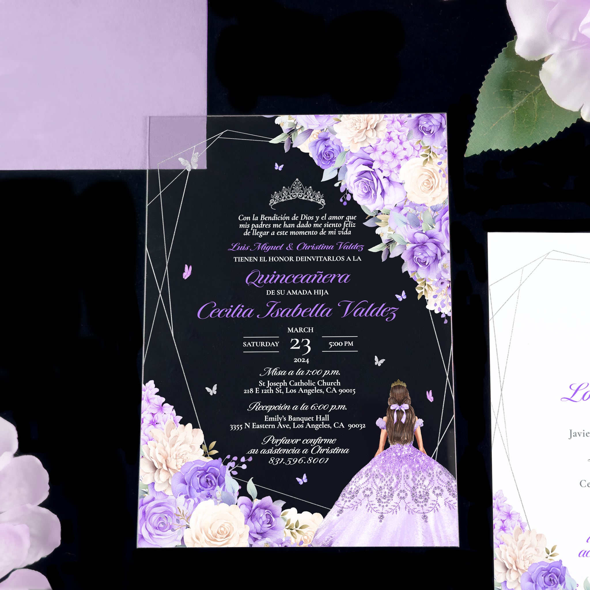 Celeste - Lavender Silver Acrylic Quinceañera Invitations