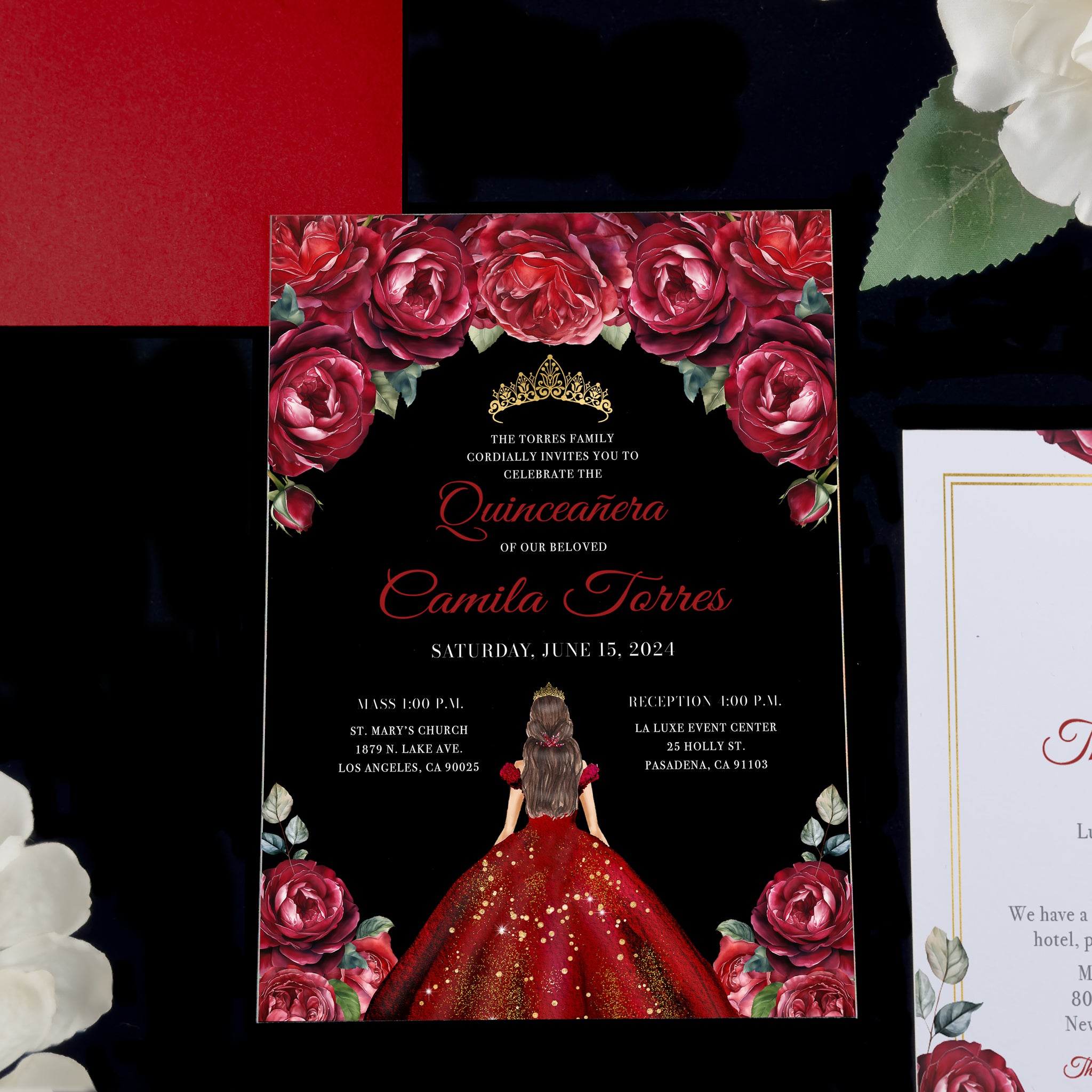 Mareli - Red Acrylic Quinceañera Invitations