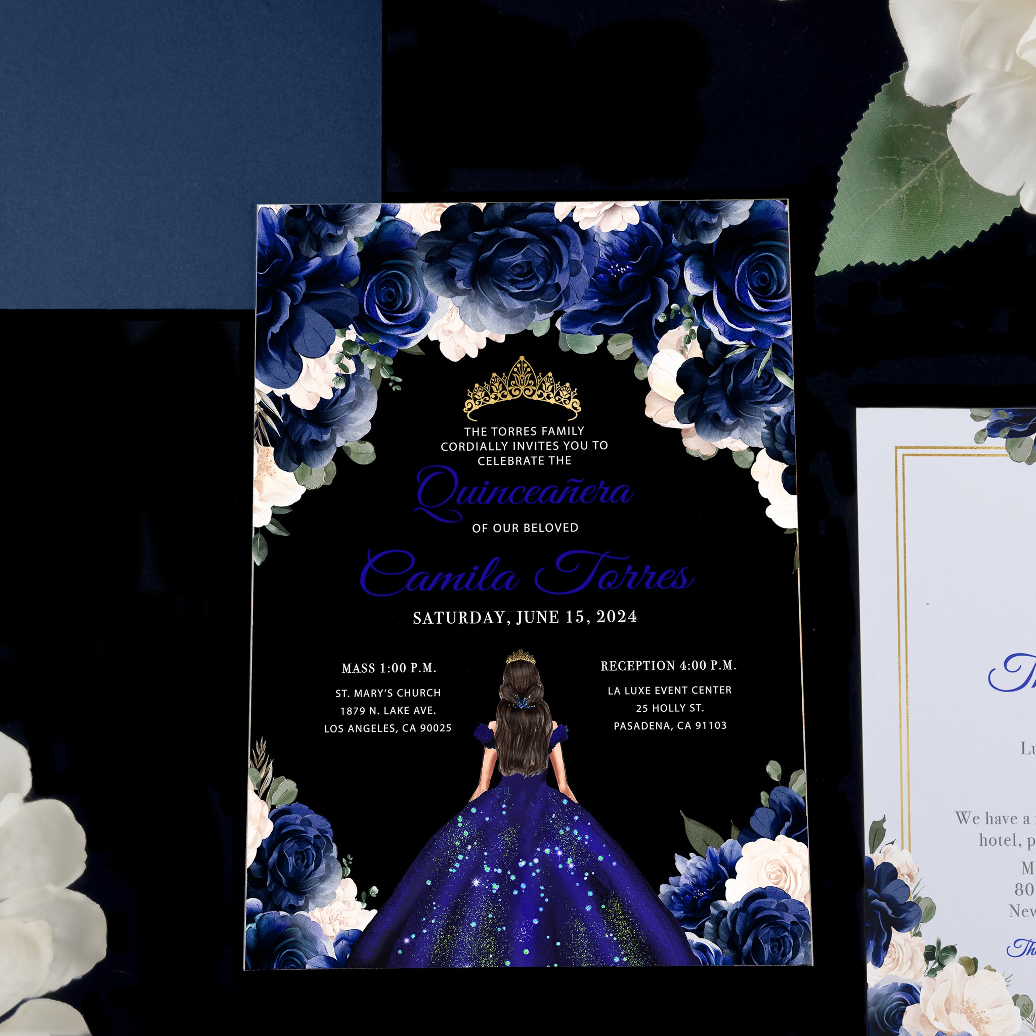 Mareli - Royal Blue Acrylic Quinceañera Invitations