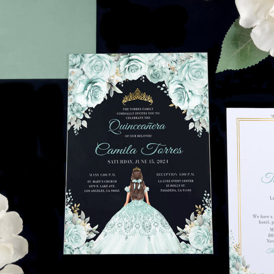 Mareli - Sage Acrylic Quinceañera Invitations