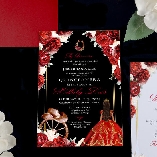 Western - Red Acrylic Quinceañera Invitations