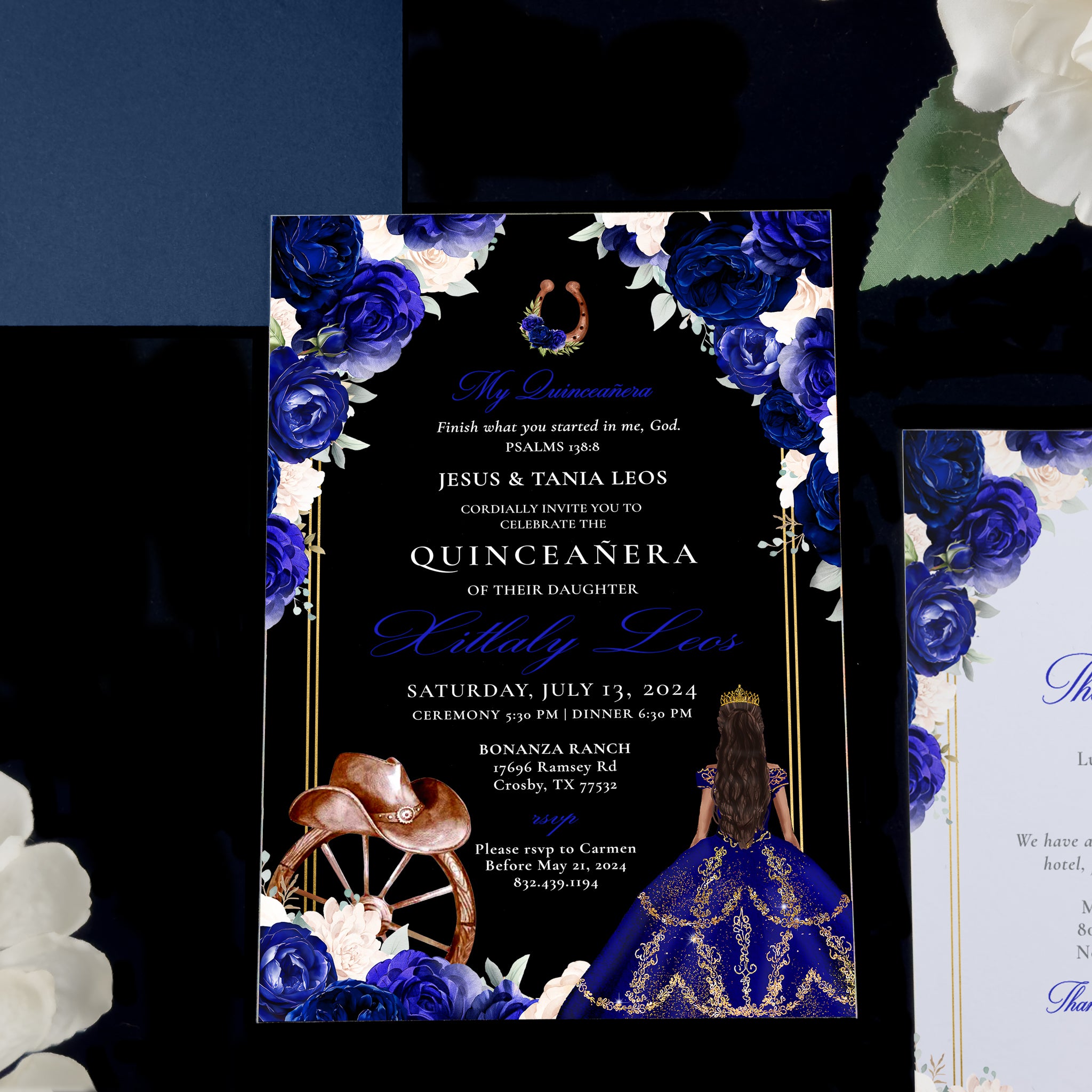 Western - Royal Blue Acrylic Quinceañera Invitations