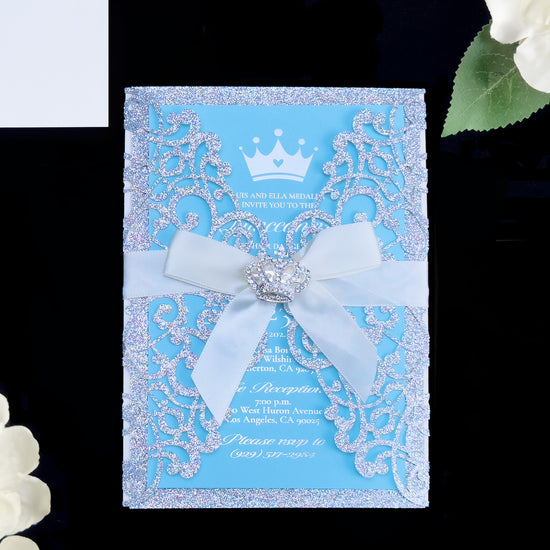 Josephine - Baby Blue and Silver Laser Cut Quinceañera Invitations