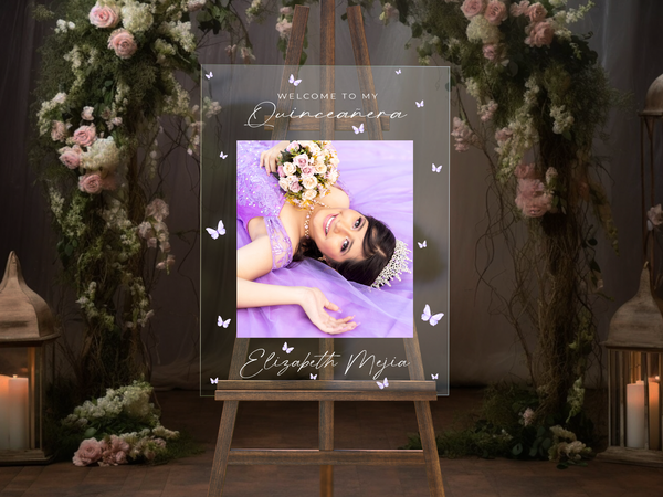 Lavender Butterflies Acrylic Quinceañera Welcome Sign