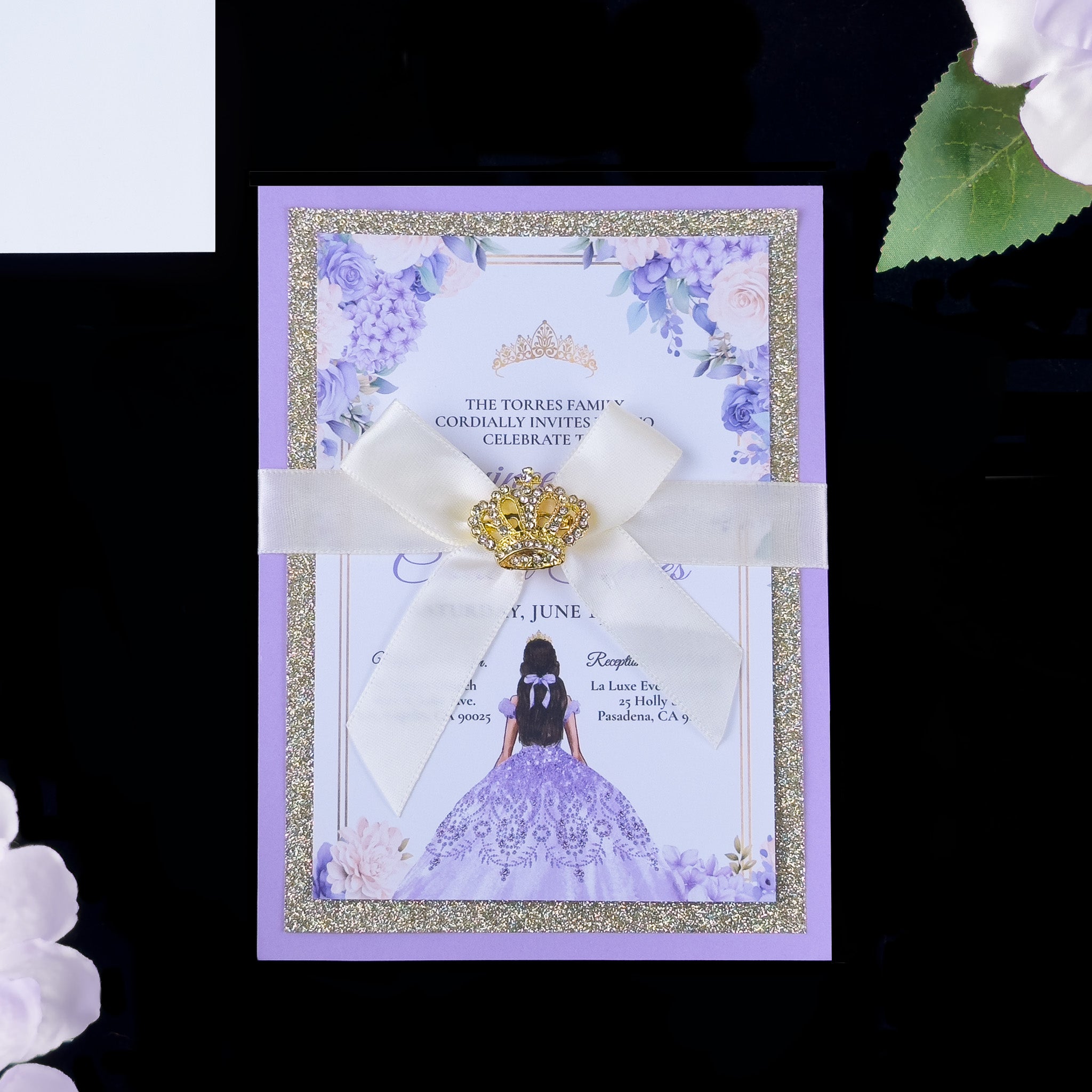 Carmela - Lavender and Gold Glitter Quinceañera Invitations