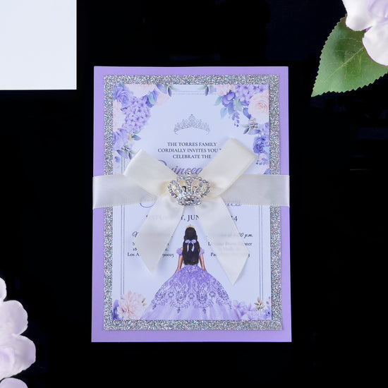 Carmela - Lavender and Silver Glitter Quinceañera Invitations