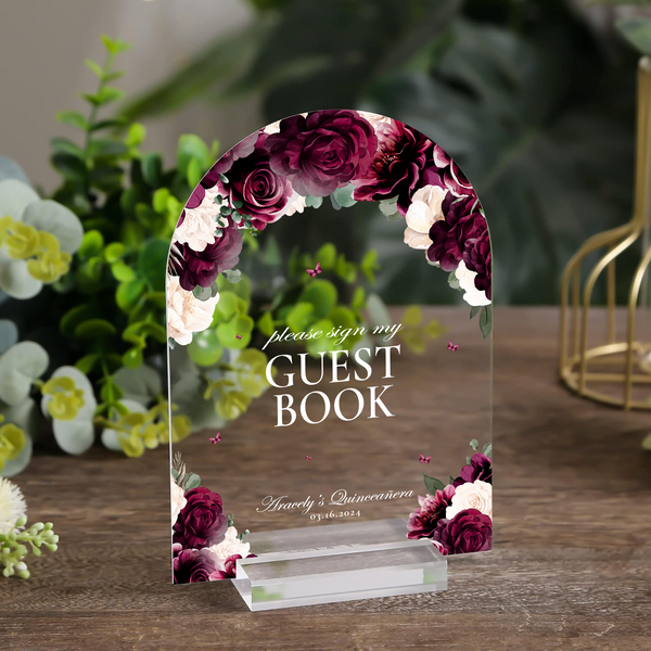 Clara Acrylic Guest Book Sign - Burgundy