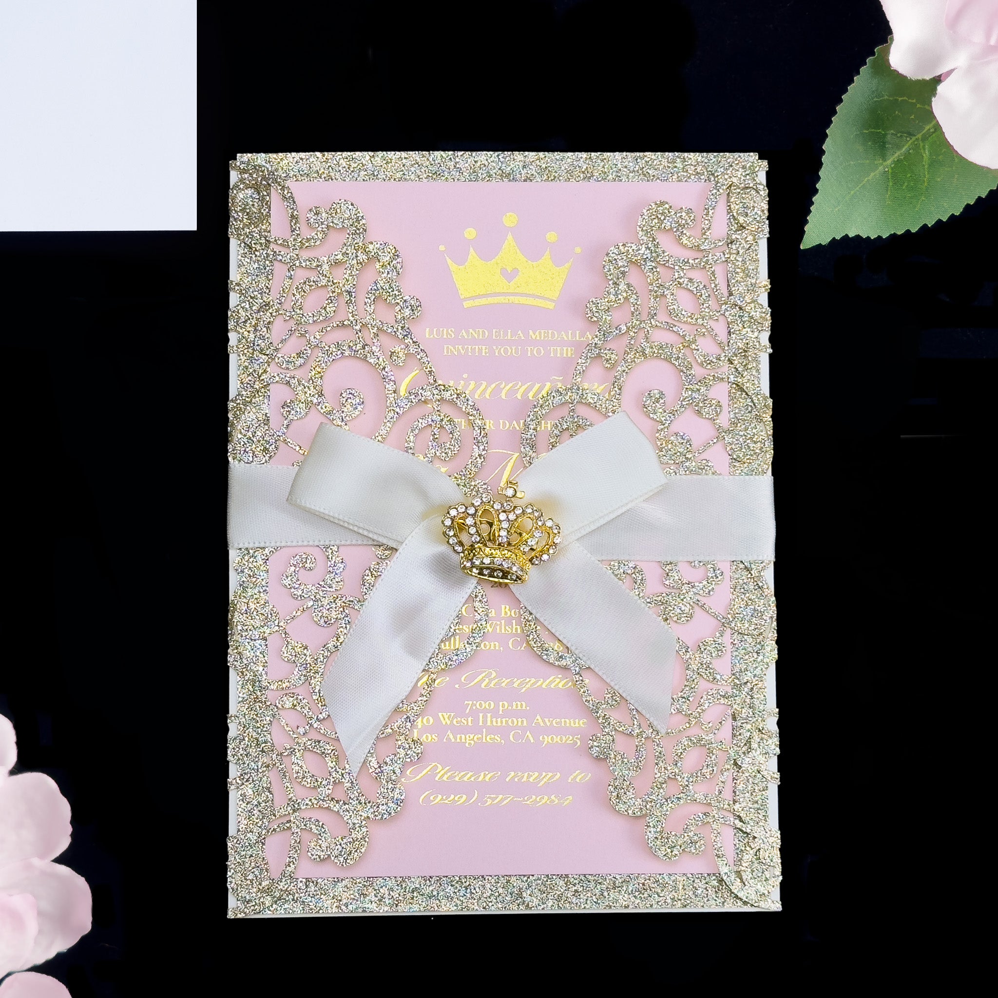 Josephine - Pink and Gold Laser Cut Quinceañera Invitations