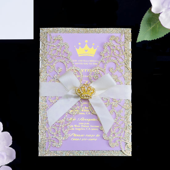 Josephine - Lavender and Gold Laser Cut Quinceañera Invitations