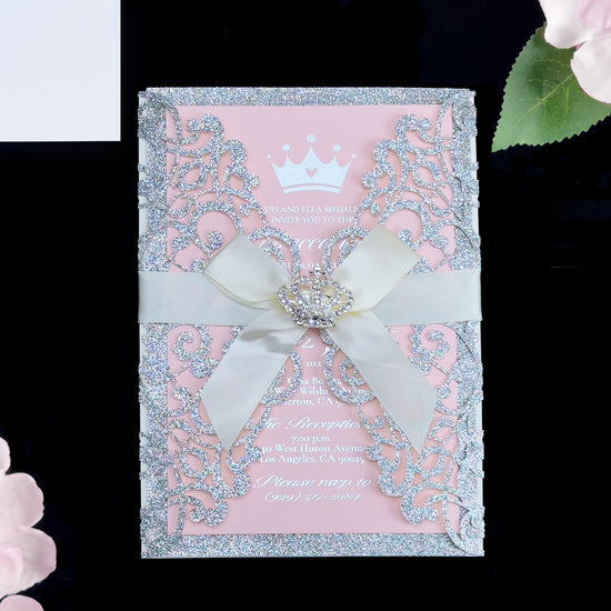 Josephine - Pink and Silver Laser Cut Quinceañera Invitations