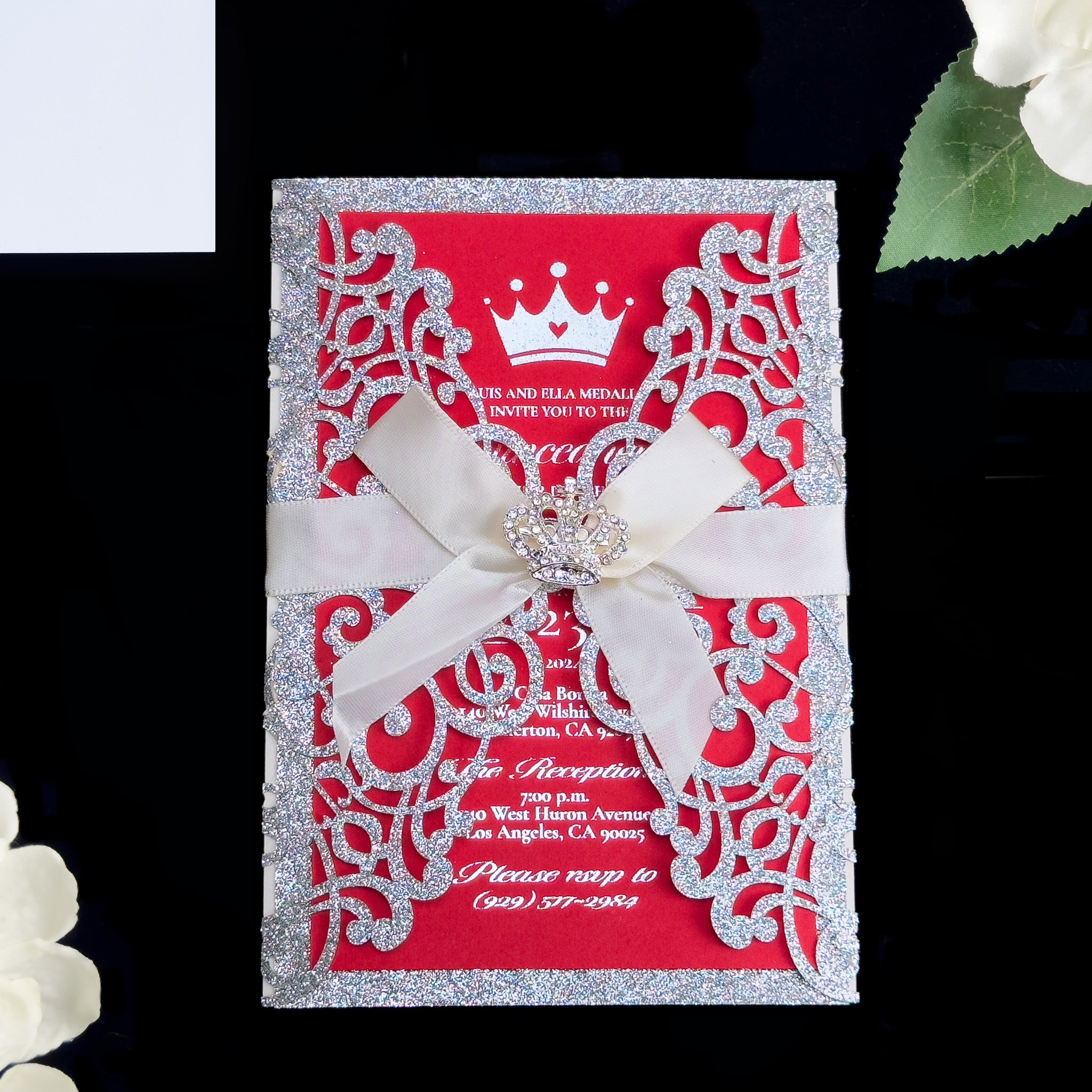 Josephine - Red and Silver Laser Cut Quinceañera Invitations