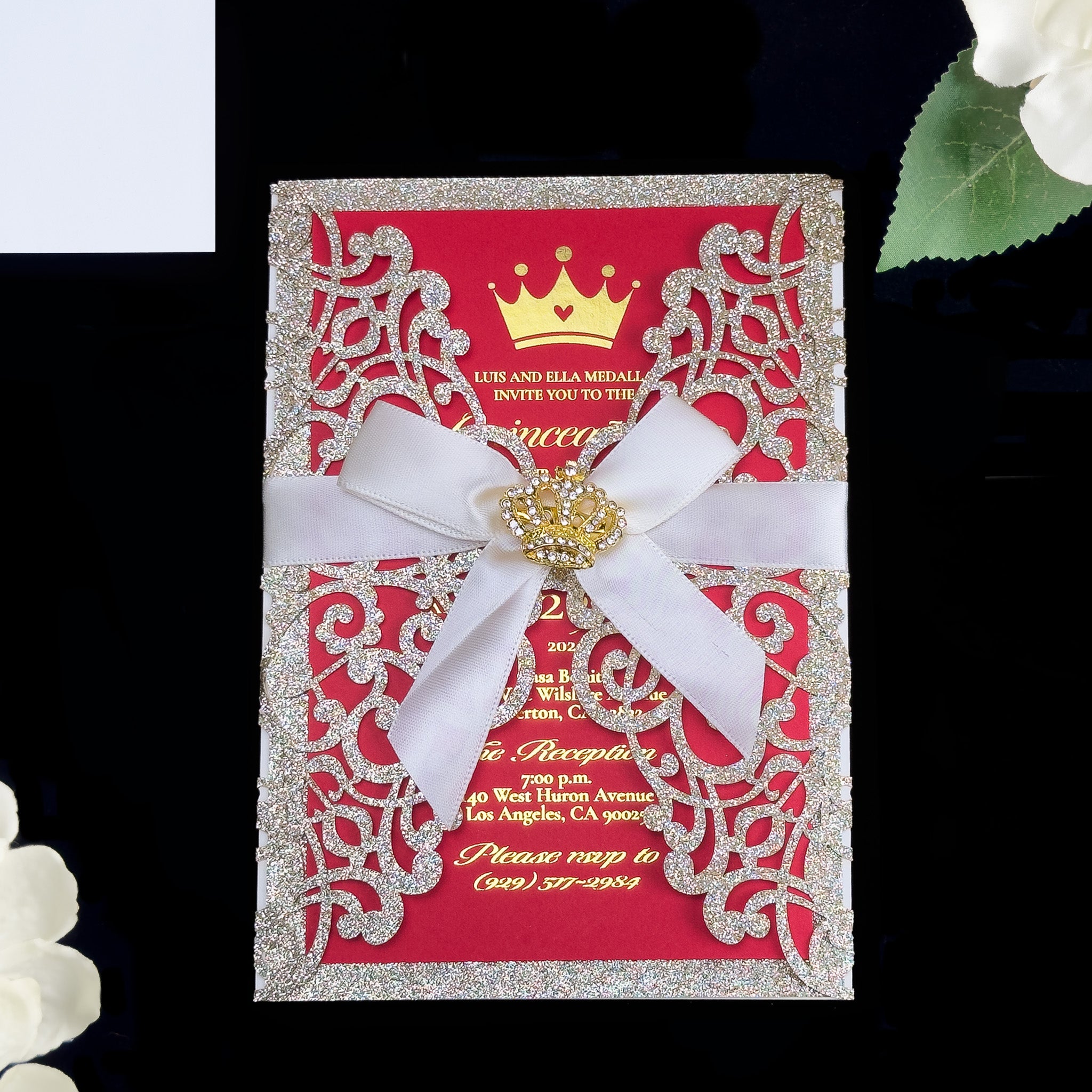 Josephine - Red and Gold Laser Cut Quinceañera Invitations