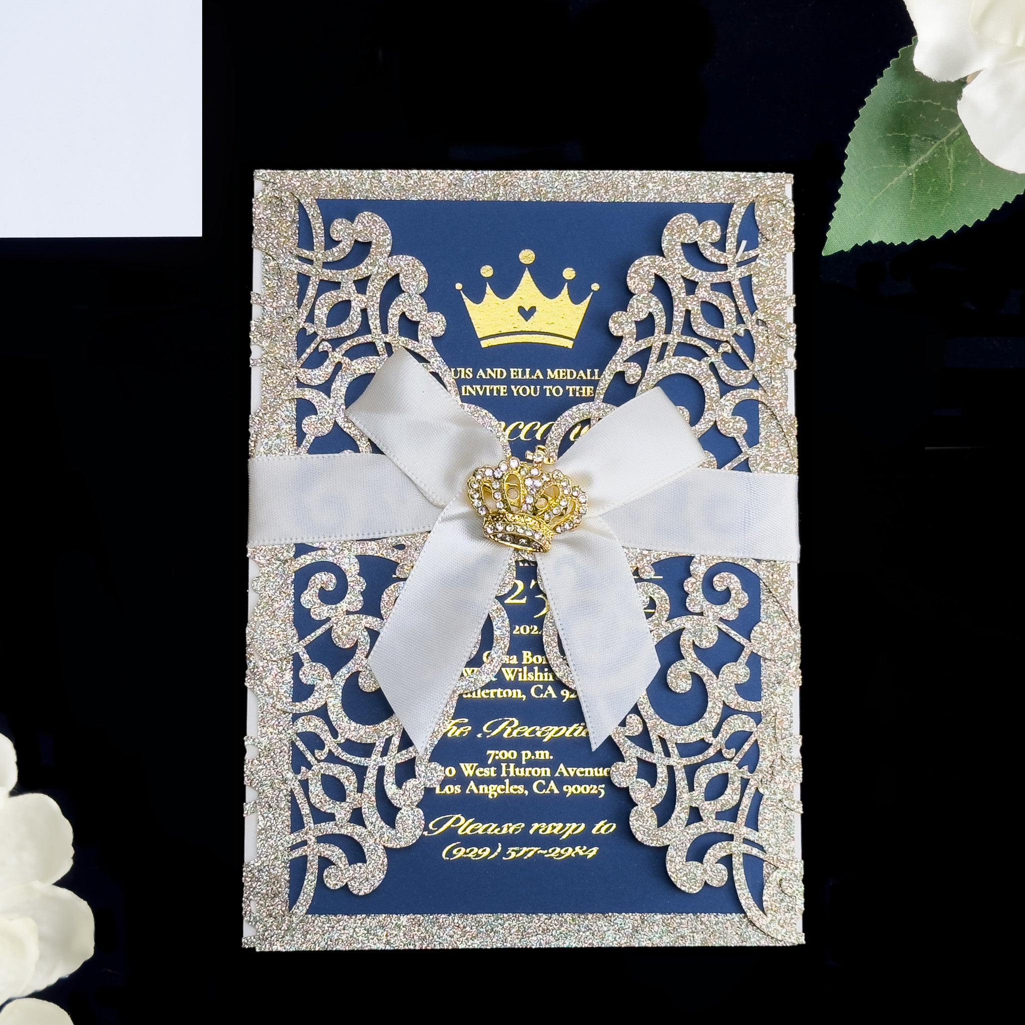 Josephine - Royal Blue and Gold Laser Cut Quinceañera Invitations