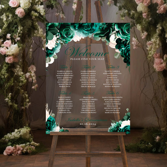 Clara Acrylic Seating Chart - Emerald Green