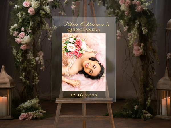 Maya Gold Script Acrylic Quinceañera Welcome Sign