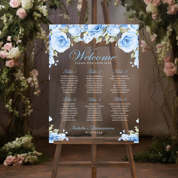 Clara Acrylic Seating Chart - Baby blue